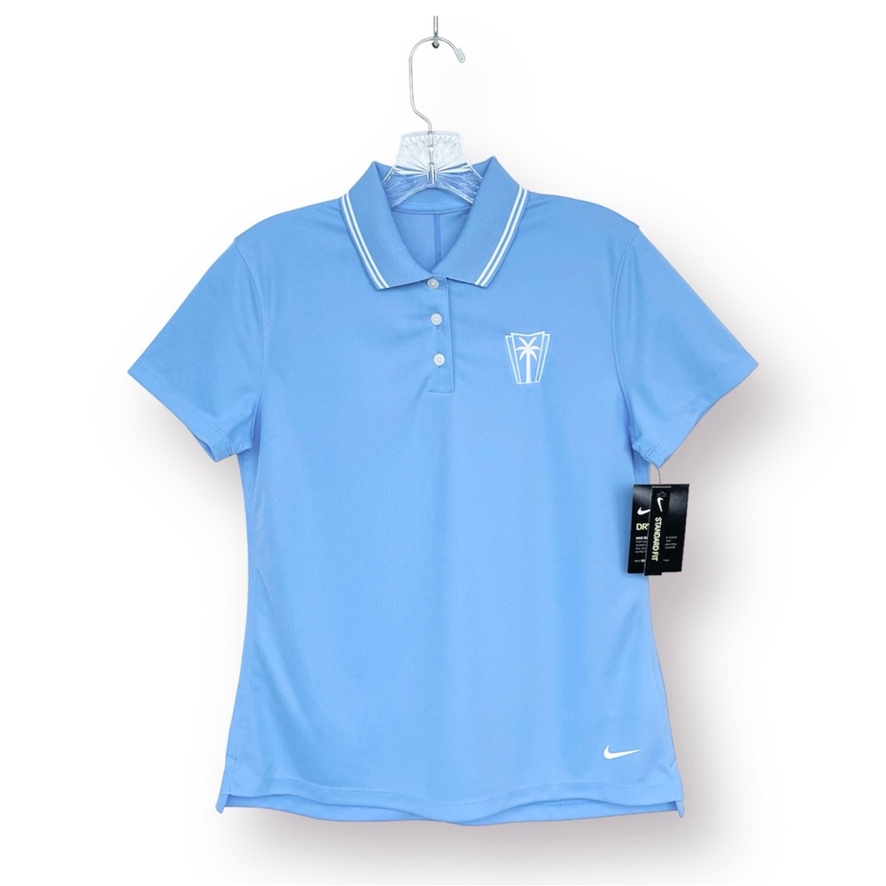 Nike Golf Polo Shirt Ladies  S Dri Fit Technology Logo Blue Standard Fit - Picture 4 of 14